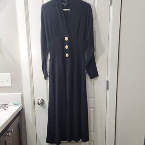 Vintage Wool Andrea Jovine Black Sweater Dress with Gold Buttons - Large
